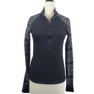 Terramar Woolskins Merino Blend 1/2 Zip Pullover Black Snowflake Size Small